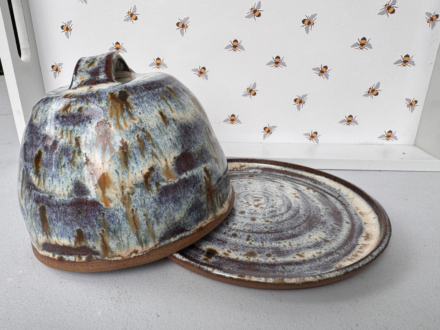 Butter dish (blues & creams & brown)
