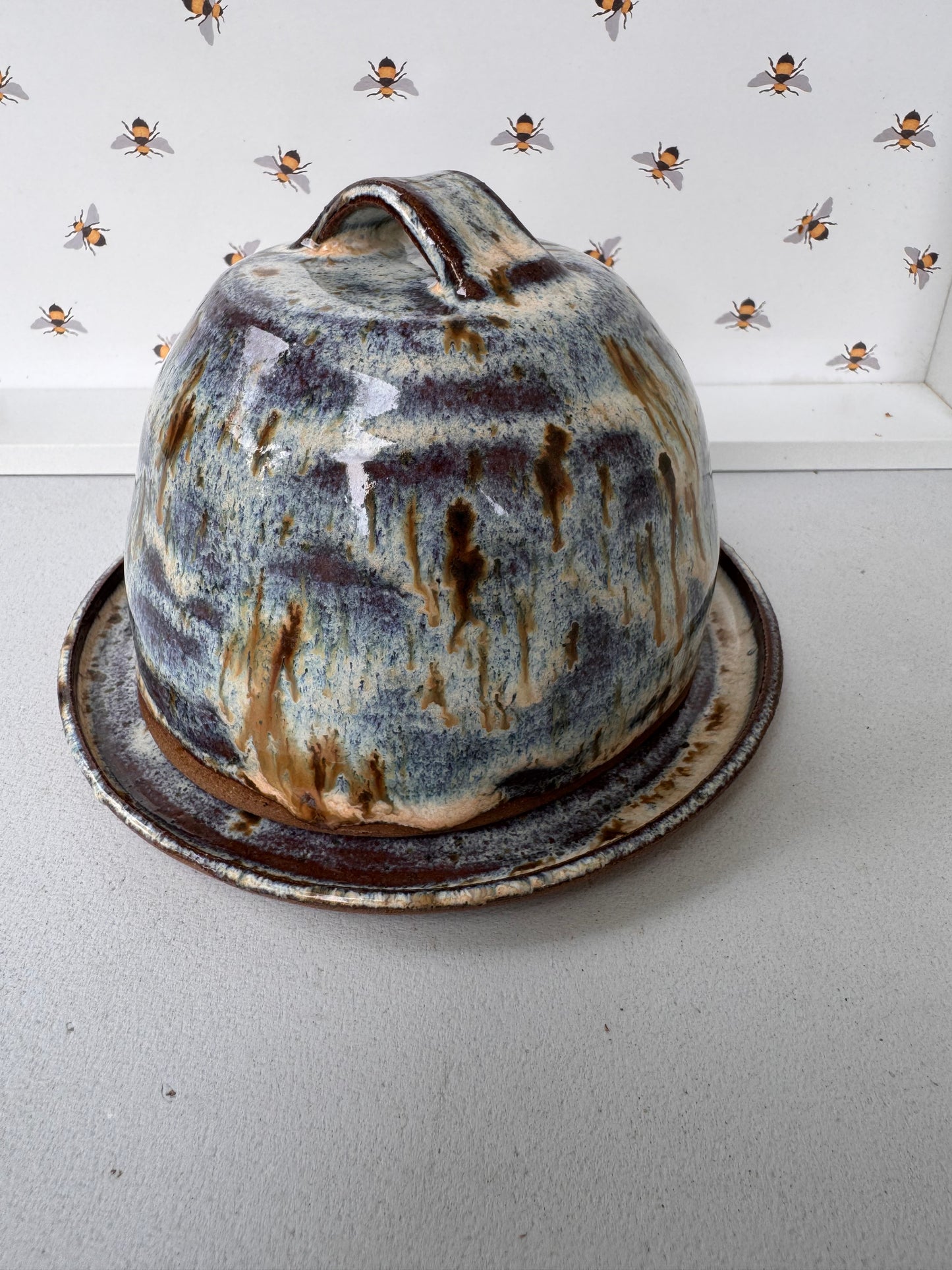 Butter dish (blues & creams & brown)