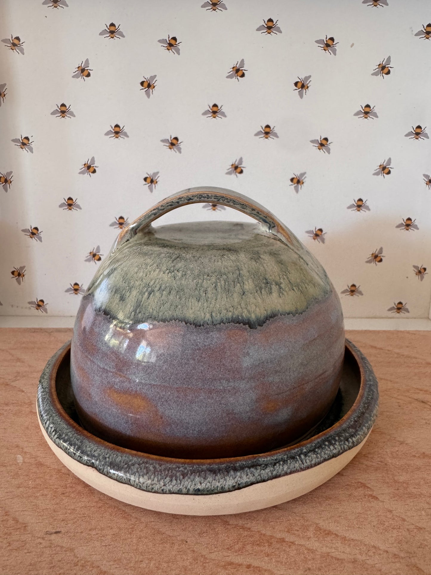 Butter dish (blues mingling with soft purples)