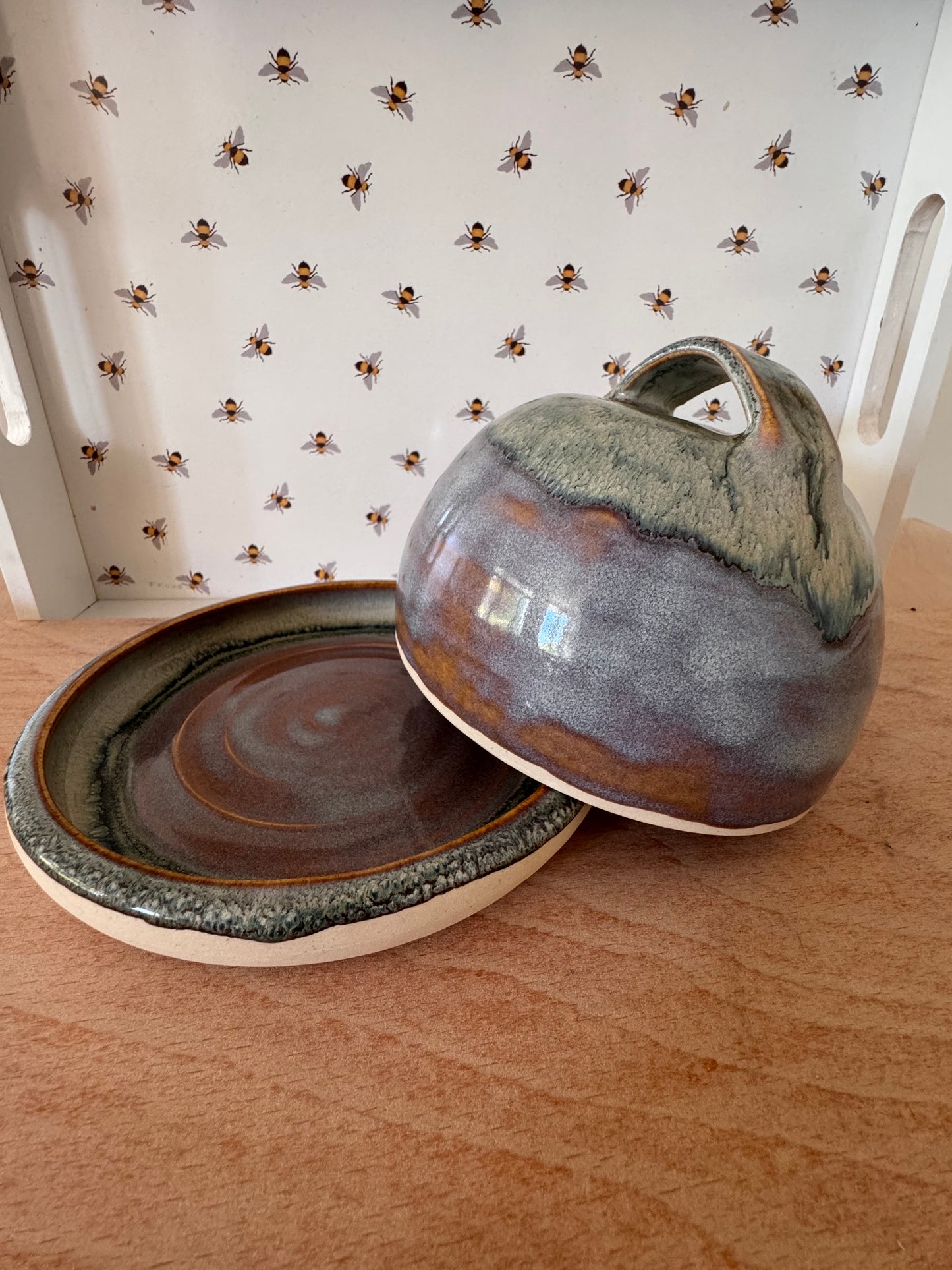 Butter dish (blues mingling with soft purples)