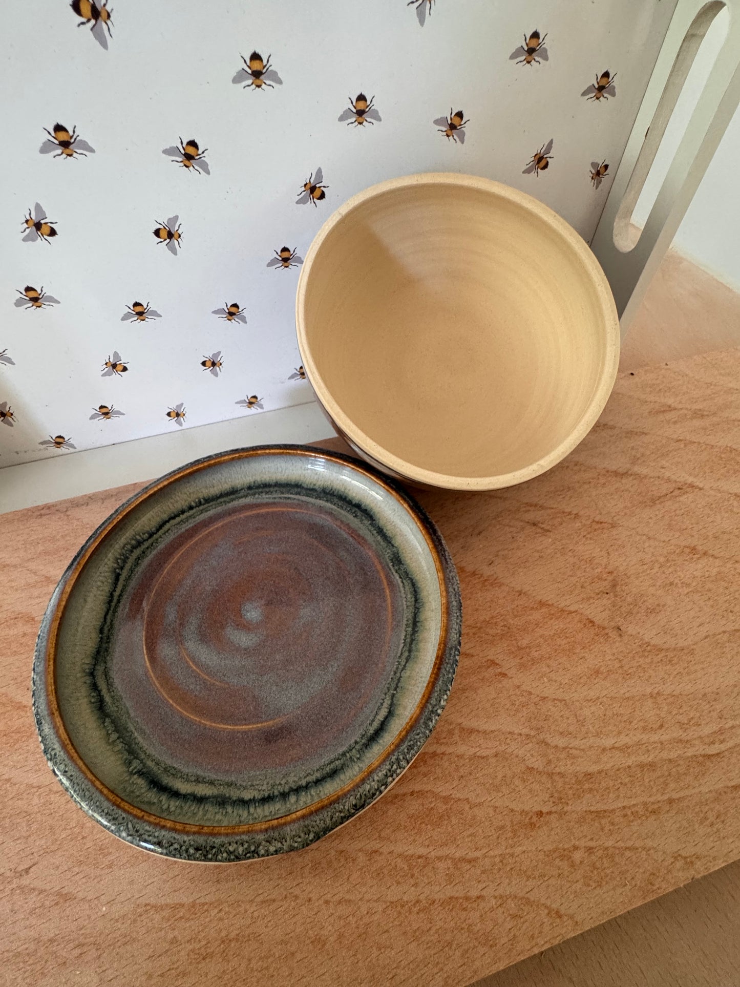 Butter dish (blues mingling with soft purples)