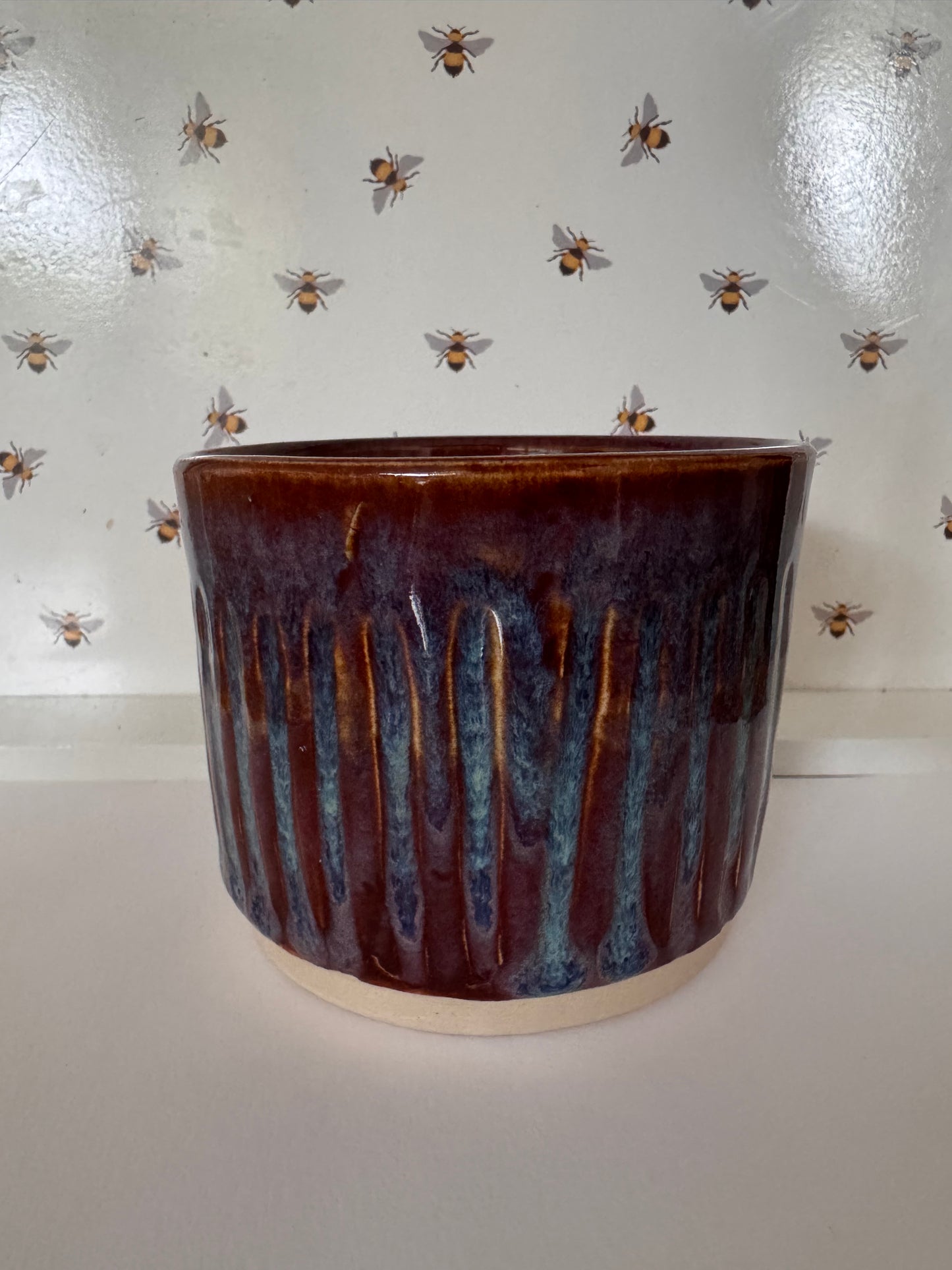 A coffee beaker (purples & blues)