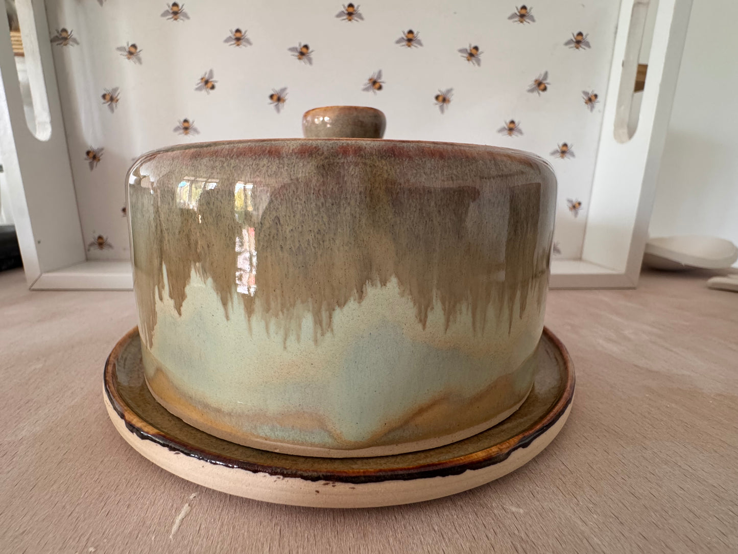 Butter dish (pale greens/ browns)