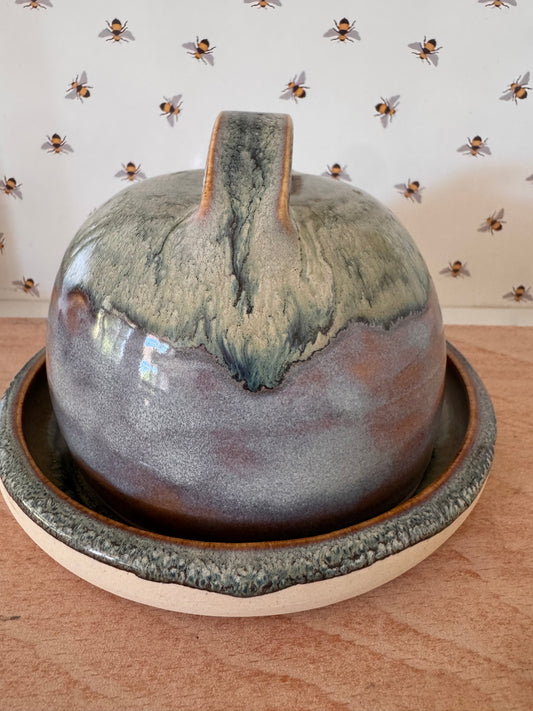 Butter dish (blues mingling with soft purples)