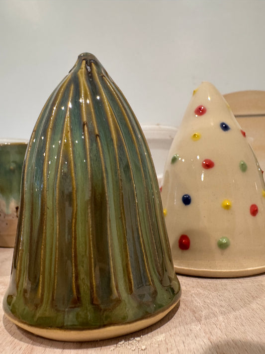 A Christmas tree ornament (green, fluted)