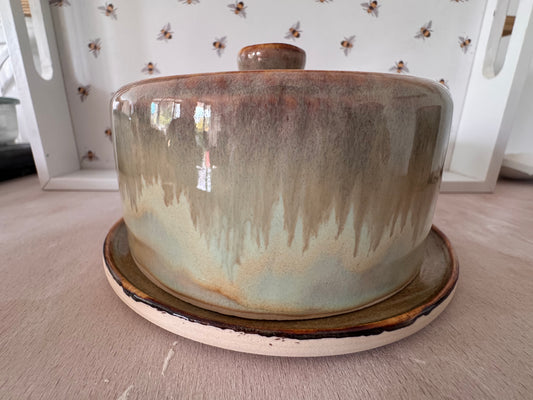 Butter dish (pale greens/ browns)