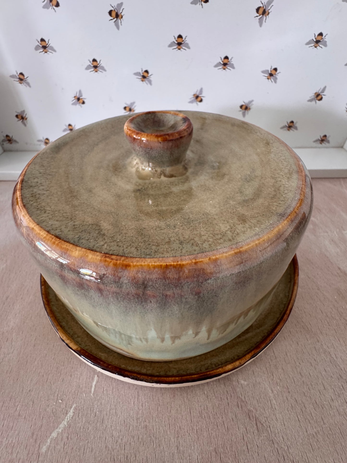 Butter dish (pale greens/ browns)
