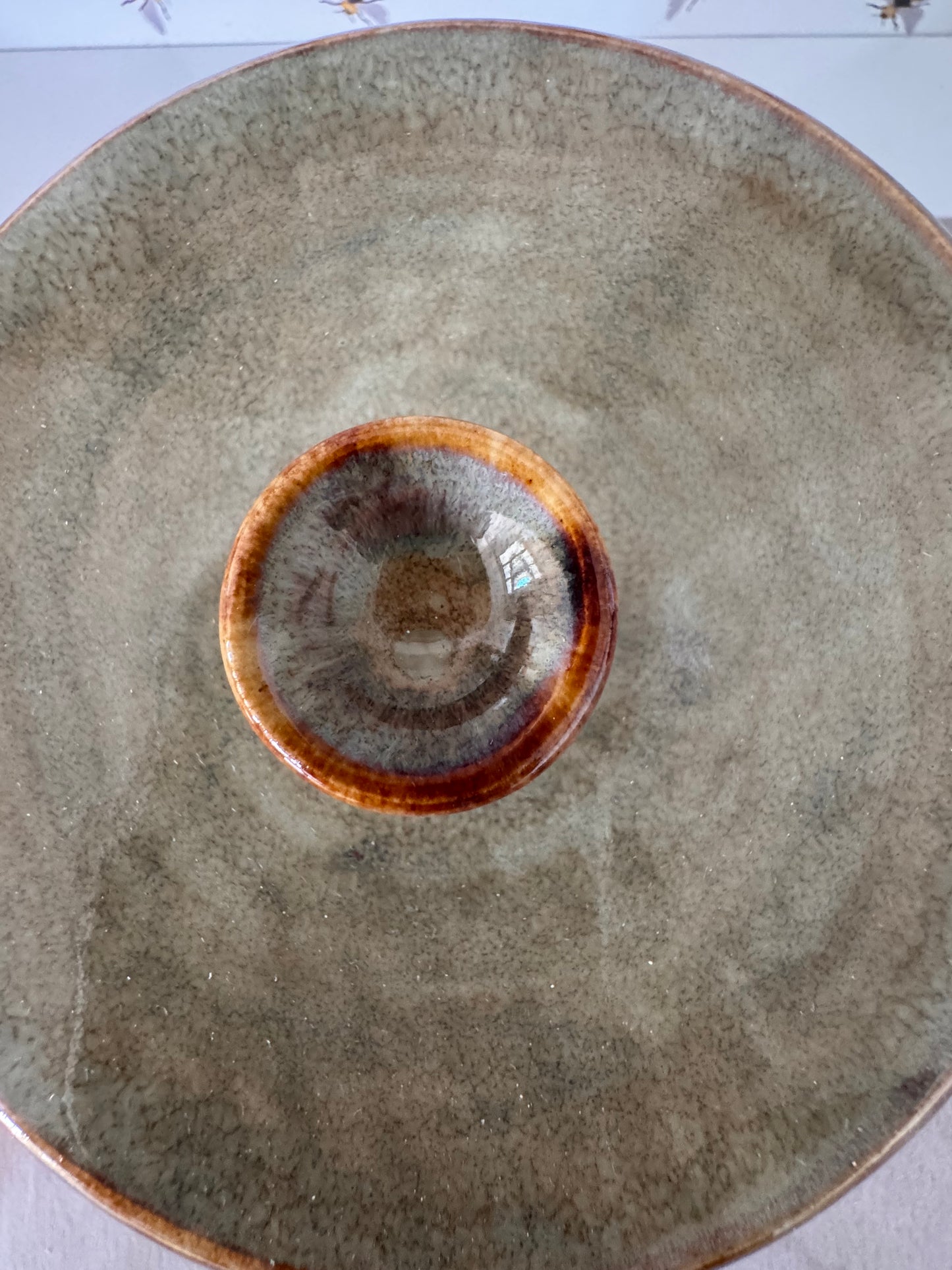 Butter dish (pale greens/ browns)