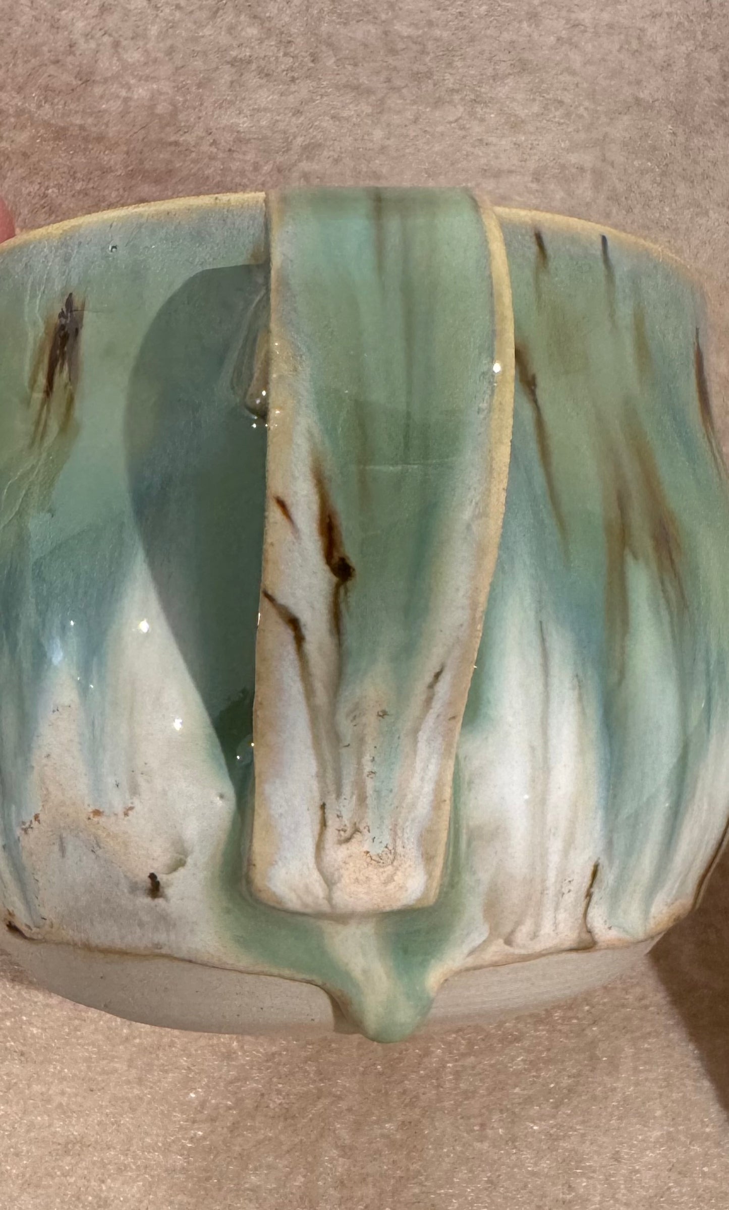 A rounded bottom mug (greens/ creams)