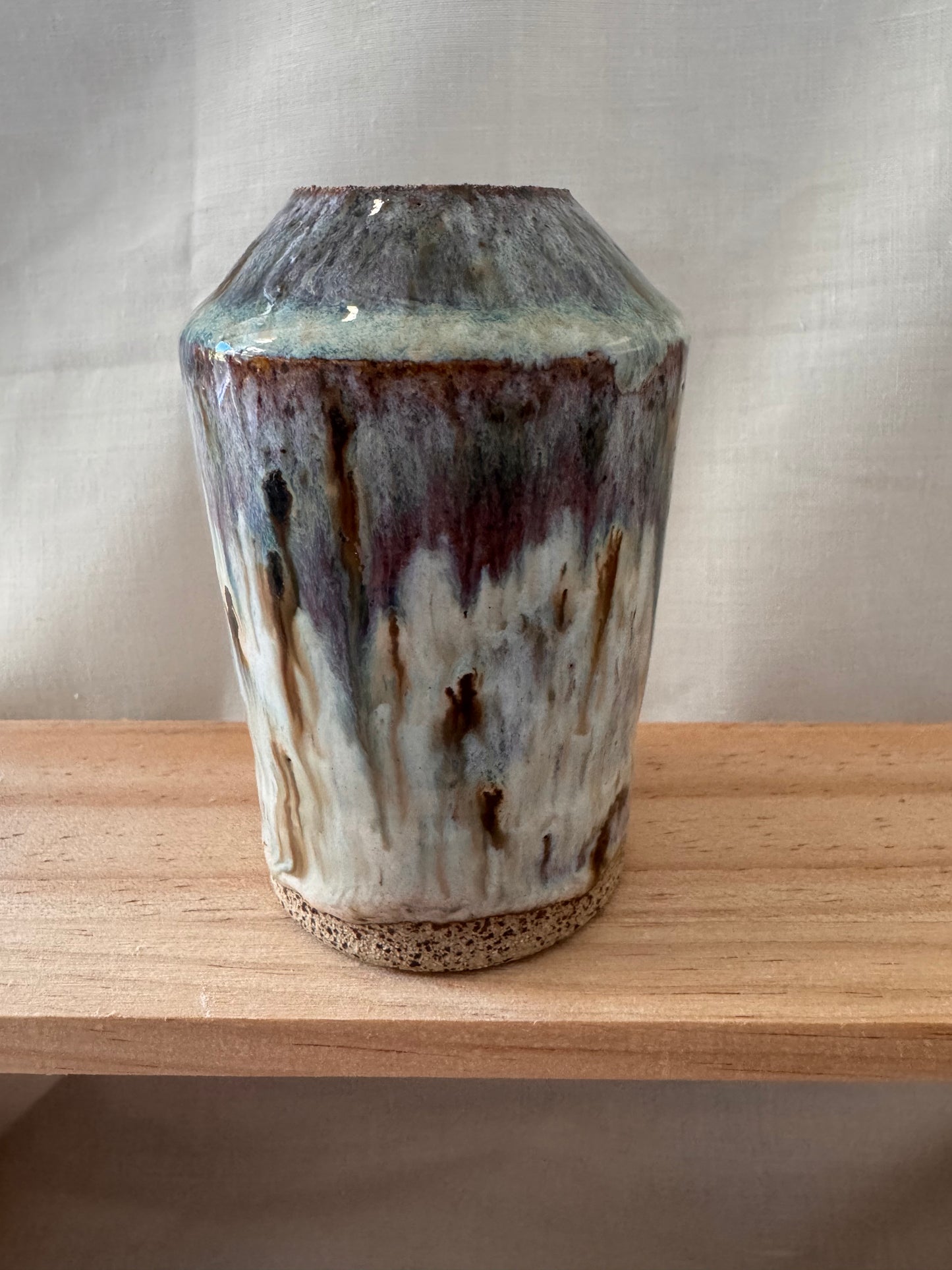 Bud vase (cream with purples/ brown)