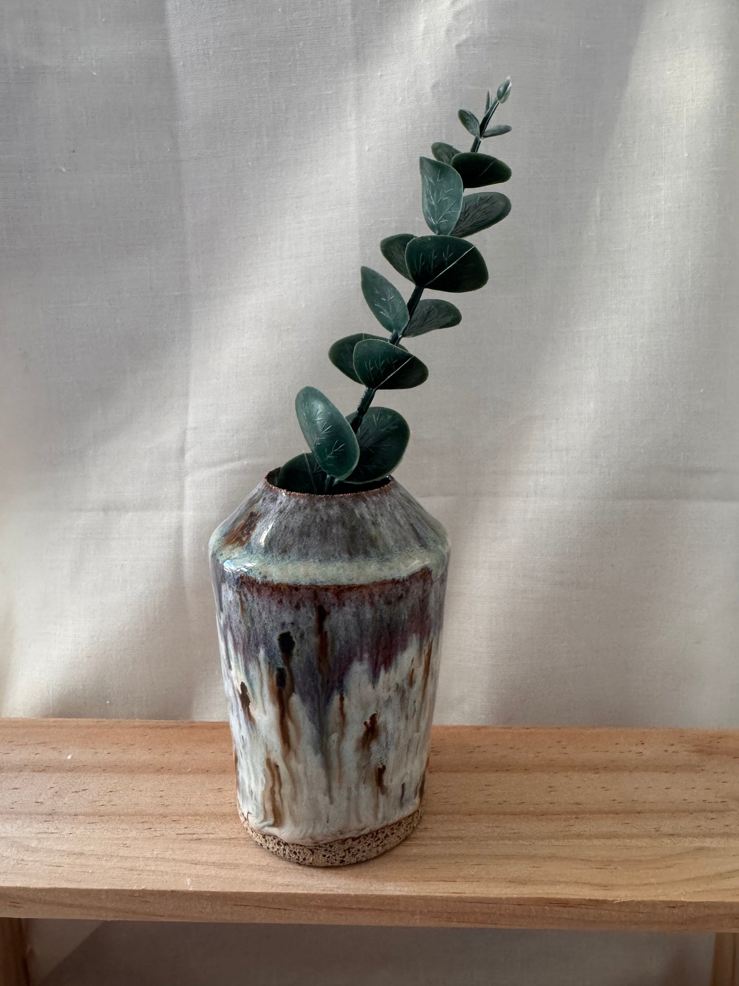 Bud vase (cream with purples/ brown)