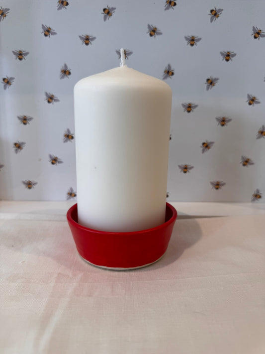 Candle dish (bold red) with large candle